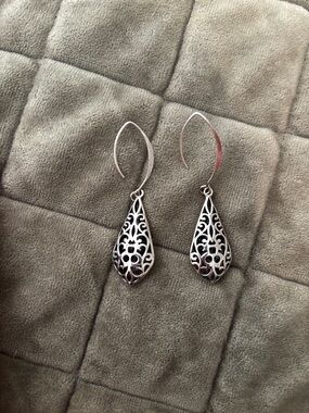 Y2K Brighton Sterling Silver Filigree Teardrop Dangle Earrings + storage pouch